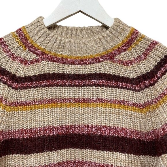 OLD NAVY Womens Sweater XS Relaxed Fit Beige Red Stripe Mock Neck Pullover - Picture 2 of 9